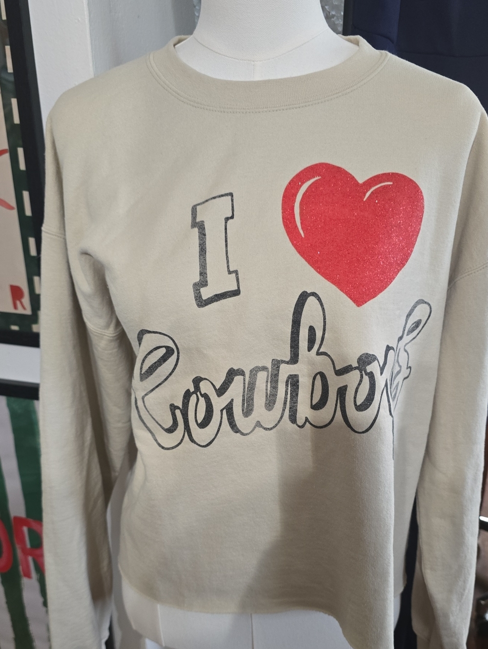 Junk Food Clothing Beige Crewneck I Love Cowboys Graphic Sweatshirt